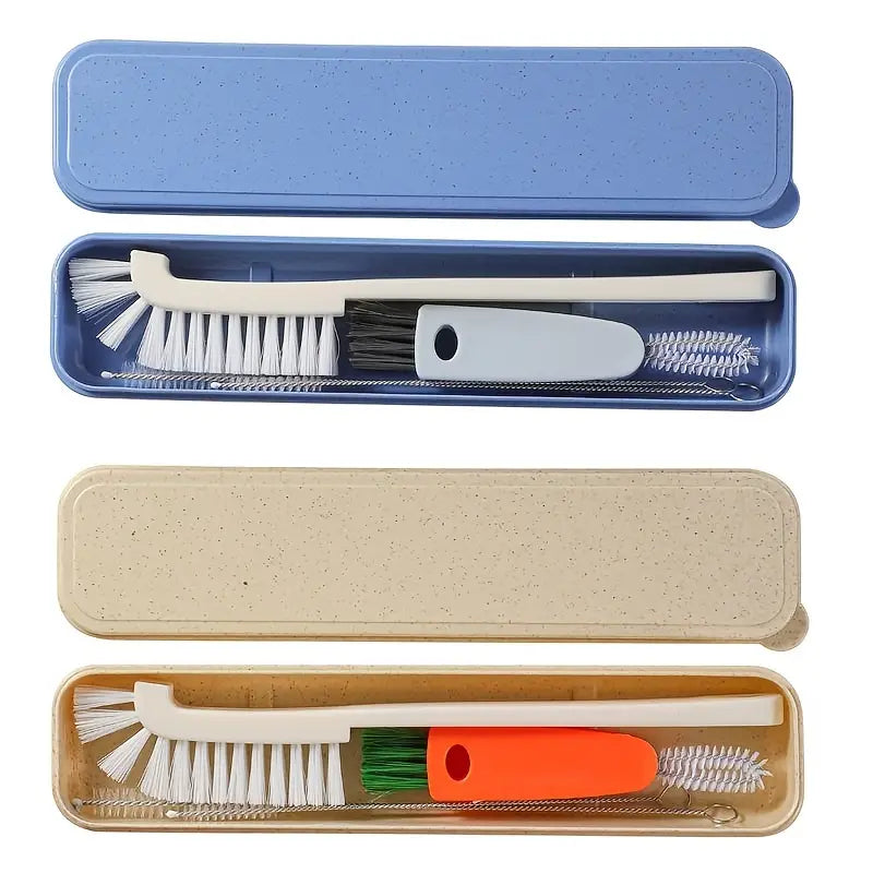 4pcs Washing Tool Set with Storage Box - Beige & Blue