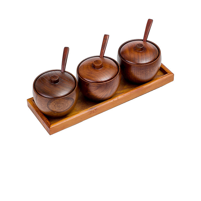 Wooden Seasoning Jar Set with Lid for Kitchen Supplies